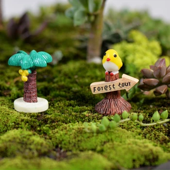 1 Bucată Drăguț Pasăre Galbenă Indicator de Viță de vie de nucă de Cocos Copac Guidepost Ornament Mini Statuie Figurina de Artizanat în Miniatură DIY Decorare