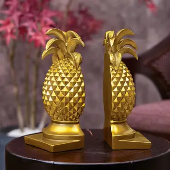 1 Pereche de Ananas de Aur în Formă de Rășină Bookends, pentru Biroul de Acasă Raft Accesorii Statuie de Mână Drăguț Pictat Hawaiian Lustruit