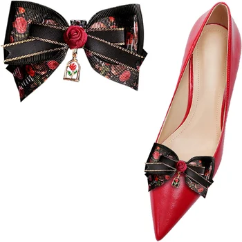 1 Pereche Detasabila Arc Clipuri Pantofi Roșii de Trandafir Pantofi Decor Gotic Lolita Pantof de Înfrumusețare pentru Femei cu Toc DIY Accesorii