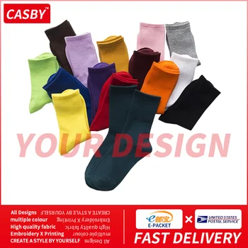 10 Perechi De Design De Moda De Imprimare Bumbac Șosete Simple Confortabil Culoare Solidă Ciorapi Casual Logo-Ul Personalizat Femei Șosete S-05