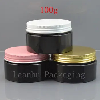 100g x 50 negru gol se ingroase crema borcan cu alb / roz / aur aluminiu capac cu filet pentru a conține parfumuri solide