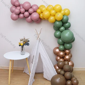 102pcs Retro Balon Ghirlanda Kit cu Praf Roz Verde Galben-Muștar Balon Arc Caramel Baloane Boho Ziua de naștere Copil de Dus