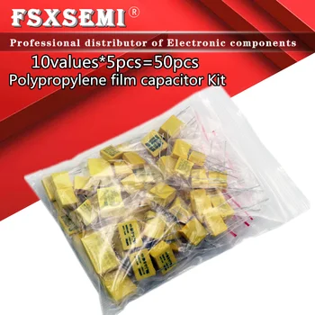 10valuesx5pcs=50pcs Polipropilena film condensator KIT X2 Siguranță Condensator 275VAC 102K-105K 1NF~1UF Asortate Kit