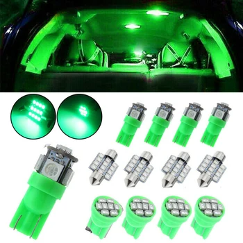 13Pcs Verde LED Pachet Kit-ul Auto de Interior Dome Hartă Lumina Lămpii numărului de Înmatriculare Becuri Auto de Înlocuire Accesorii Universale