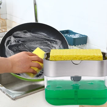 2 în 1 de Spălare Detergent Lichid Dozator de Presă-Lichid tipul de Instrument de Bucătărie Baie Consumabile Cutie de Săpun Pompa de Organizator cu Burete