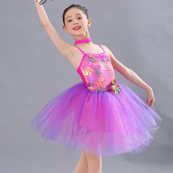 2022 Noi Sequined Fără Mâneci Prințesă Zână Balerina Petrecere Costum Copil Fete De Gimnastică Fustei De Balet Tutu Rochie De Dans