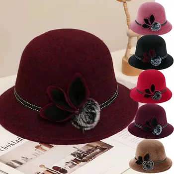 2022 Noul Jazz Capac Femei Pălărie Dom Pălărie Arc Capac Melon Iarna Elegante Toamna Lână Epocă Doamnelor Sex Feminin Pălării Pălării