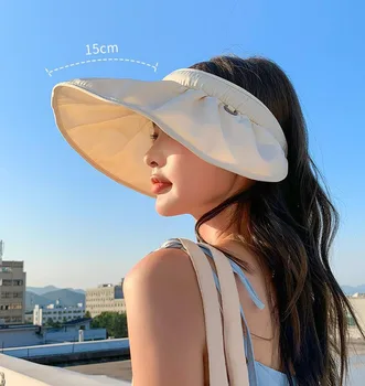 2022 Vara Capace Femei Soare Palarii de Plaja Handbands Protectie UV Femei Goale de Sus Gorras Margine Largă Packable Suncreen Floppy Capac