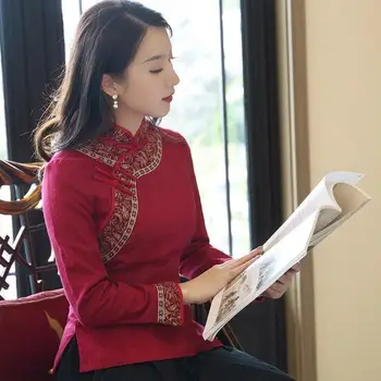 2023 toamna anului nou chinezesc trditional hanfu bluza femei de epocă elegant qipao top retro bluza vintage cheongsam sus a644