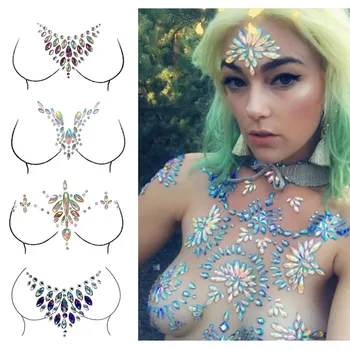 3D Crystal Fata Temporară Femei sexy Tatuaje Piept Bijuterii de Cristal Piept Autocolant Față Decor Acrilică Diamant Stras