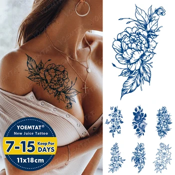 Albastru Sexy Cerneală Suc Impermeabil Tatuaj Temporar Autocolant Bujor Flash Transfer Tatuaje Body Art Durată Fals Tatuaj Pentru Barbati Femei