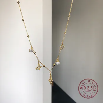 Argint 925 Japonez Rafinat Pearl Fluture Pandantiv Colier Pentru Femei De Moda De Epocă Partid Bijuterii