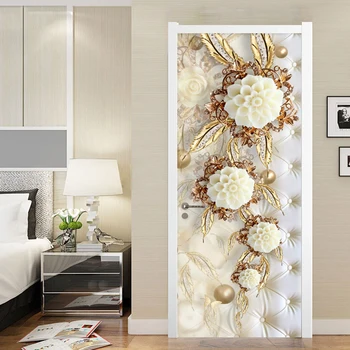 Auto-Adeziv rezistent la apa Usa Autocolant Stil European 3D Flori de Bijuterii Murală Tapet Living Home Decor Usa Poster Decal