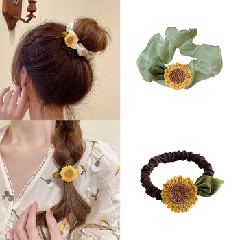 Banda de păr Accesorii de Par Flori de Vară Păr Corzi de Cauciuc Banda de Floarea-soarelui Legături de Păr