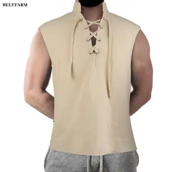 Barbati Pirat Renașterii Viking Steampunk Medieval Gotic Celtic Cămașă fără Mâneci Sălbatic Tricou T-shirt