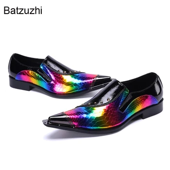 Batzuzhi Barbati din Piele Pantofi Rochie de Moda de Proiectare a Subliniat Deget de Metal de Culoare Rochie din Piele de Petrecere si de Nunta Pantofi Barbati, UE38-46