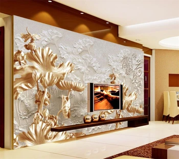 Beibehang tapet Personalizat high - end 3D tridimensional de relief sculptat în lemn de lotus fundal de perete 3d tapet pentru pereți