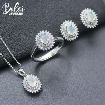 Bolai 100% natural alb Opal seturi de bijuterii argint 925 cercei inel pandantiv de piatră prețioasă de bijuterii fine pentru femei e mai bun cadou