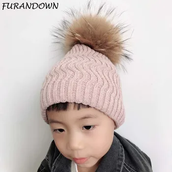 băieți fete pom pom hat pentru copii de iarnă, pălării de lână pentru copii culoare solidă tricot căciulă blană Pălărie pompon