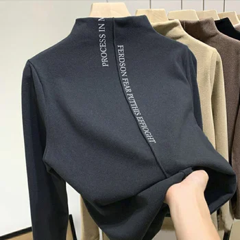 Cald Bottom Femeie Îmbrăcăminte Tricouri Noi 2022 Toamna Jumătate Guler Înalt Teuri de Moda German Catifea cu Maneci Lungi T-shirt Femei Top