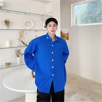 Coreeană Streetwear Supradimensionate Barbati Camasi Maneca Lunga Camasa Originala Shell Catarama de sex Masculin Bluza de Sus Tineret Om Yuppie Haine de Toamna