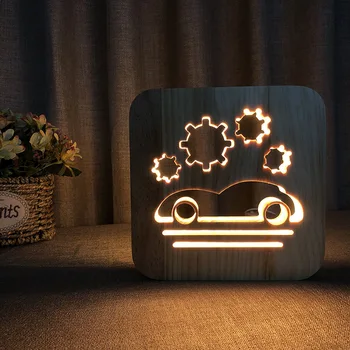 Creative Lemn Lampă de Masina Adancit-out Sculptură Mașină Noapte Lumina Alb Cald Alimentare USB de Lemn Lampa de Birou pentru Studiu Dormitor Lumina