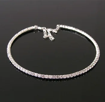 Culoare Argintie Lux Uimitoare Diamante Femei Cravată Colier De Nunta Bijuterii De Mireasă Într-Un Singur Rînd Cristale Chokers