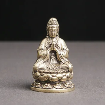 Cupru GuanYin Buddha Statuie Decor Acasă Alamă Miniaturi, Figurine Living Office Desktop Sculptura Ornamente