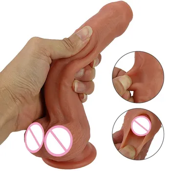 Dildo Anal Preputului Dublu-strat Lichid de Silicon Penisului, Glandul Expus Pielea Simulare Masturbari Penis SexToy pentru Barbati Femei