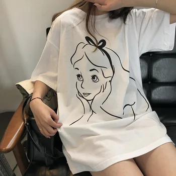 Disney Tricou De Vara Desene Animate Alice Printesa Print Cu Maneci Scurte Fata De Personalitate Cu Maneci Scurte T-Shirt Retro Rotund Gât T-Shirt