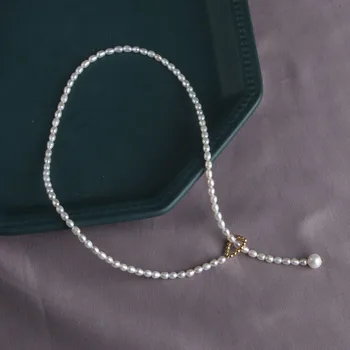 Elegant, 3-4mm Natura Alb Perla Colier Perla Cravată Colier Bijuterii de Lux Coliere pentru Femei