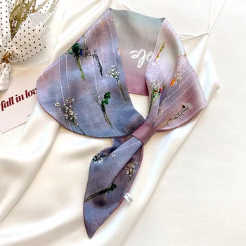Elegant Hairband 100% Pură Eșarfă de Mătase Femei Florale Imprimare Bentiță la Gât Eșarfe Pentru Femei 15*70CM Slab Cravată de Păr Esarfe