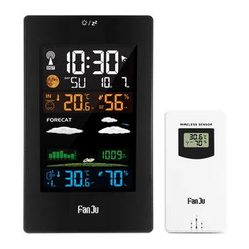 FanJu FJ3389 Ceas de Perete de Culoare Statie Meteo LCD Digital de Alarmă de Temperatură și Umiditate Confort afișaj Masă Senzor Design Modern