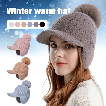 Femei Iarna Capac de Cald, Plus Jos Îngroșarea Protecție pentru Urechi de Tricotat Lână Capac în aer liber, Călărie Casual Lână Minge de Baseball Capac