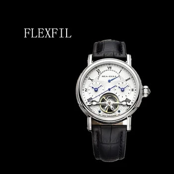 FLEXFIL Pescăruș Automat Mechanical Ceas brand de Moda impermeabil Dual time zone Tourbillon pentru oamenii de afaceri Ceas de mână