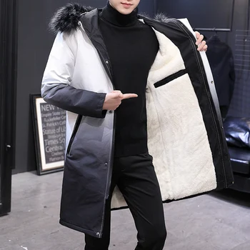 Geaca de iarna barbati Gradient cu gluga Slim coreean Hanorac Hombre Sacou lung haina cașmir mens jacheta Parka jacheta de bumbac