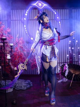 Genshin Impact Raiden Shogun Cosplay Costum Tesatura Jacquard Uniformă Peruca Anime Stil Chinezesc Costume De Halloween Pentru Femei Joc