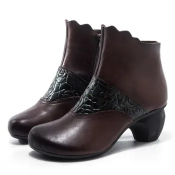 HOT Nou de Imprimare de Sus Strat de Piele Femei Pantofi de Piele de Moda Cizme cu Fermoar Lateral Confort Toamna Iarna Cizme Ghete Pantofi de Cald