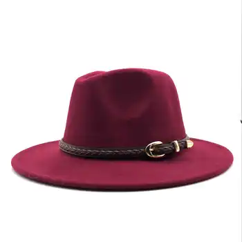 Iarna 2019 Nou Toamna Lână Femei Barbati Curea Doamnelor Pălării de Top de Jazz Pălărie Europeană American Capace Rotunde Pălării Melon 55-58cm