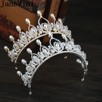 JaneVini 2018 Mireasa Perle De Cristal Nunta Coroane, Diademe De Aur/Argint De Mireasa Stras Metal Bentita Mariaj Haarschmuck