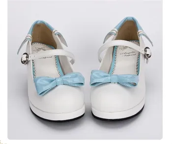 Japoneze Lolita Student Pantofi De Printesa Drăguț Joasa Inaltime Toc Papion Alb Pentru Cosplay Femeie Navy Pantofi