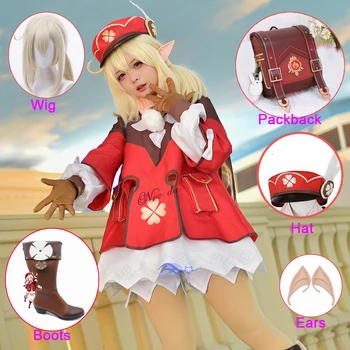 Joc Anime Genshin Impact Klee Cosplay Costum Rucsac Peruca Pantofi Tinuta Lolita Rochie Pentru Femei Costum Pentru Petrecerea De Halloween