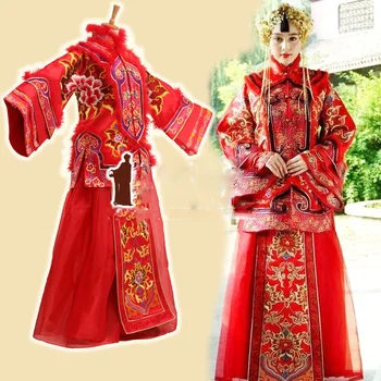 Joc TV Yanzhixue Actrita Fanbingbing Costum de Nunta XiuHeFu LongFengGua Prăjire Costum Hanfu cu Părul Diademe