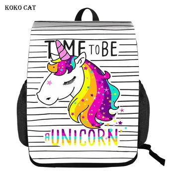 Koko Cat de Desene animate Drăguț Unicorn Tipărite Rucsac Scoala pentru Adolescente Femei Călătorie Ortopedie Ghiozdan Rucsac Mochila Infantil