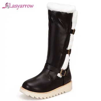 Lasyarrow Nou de la jumătatea vițel Cizme Femei de Epocă creșterea înălțime Toc de Metal buckle Boot Ține de Cald Rotund Toe Pantofi Stil Britanic