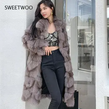 Long Faux Haină de Blană de Vulpe Iarna Mid-lungime Sacou Femei, Îmbrăcăminte de Stradă Gros Cald Vrac Moda Contractat Slim valul 2022