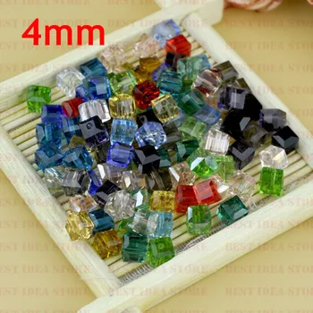 Margele de cristal 4mm Patrati Forma de Cub de Cristal Fatetate Cub Margele Șirag de mărgele de Sticlă mai Multe culori pentru a alege