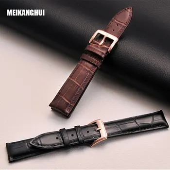 MEIKANGHUI Watchband de Aur Verifica Negru curea Maro din piele trupa ceas 18mm 20mm 22mm înaltă calitate, curea de ceas