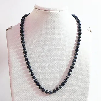 Moda Clasice de 7-8mm Natural Negru de apă Dulce de Perle de Cultură Rotund Colier Lung cu Femei Bijuterii Cadou Lanț 25inch B729