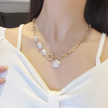 Moda coreeană Neregulate Pearl Colier de Aur Placate cu Lanț de Frânghie Colier Personalitatea femeii Hip Hop Party Bijuterii
